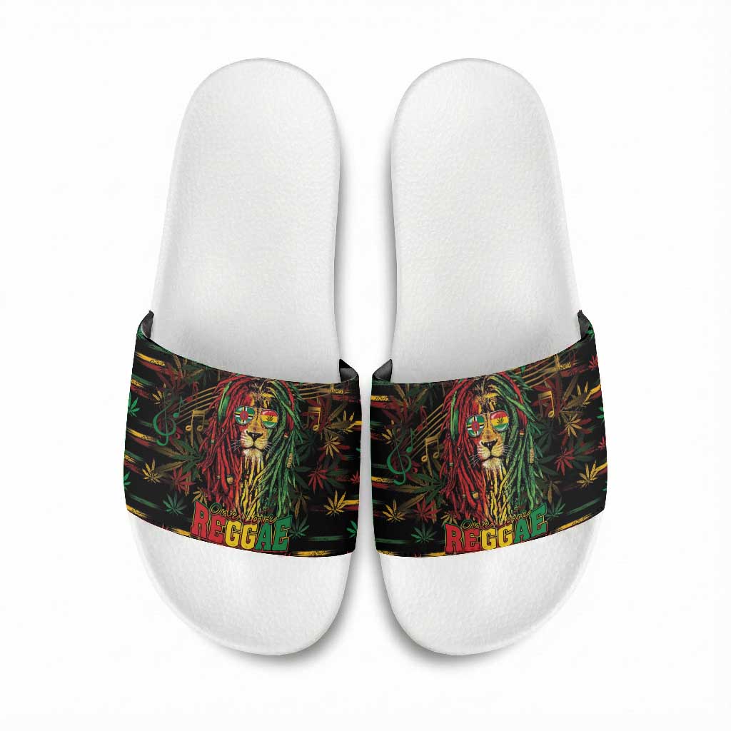 Dominica One Love Reggae Lion Slide Sandals Caribbean Reggae Spirit