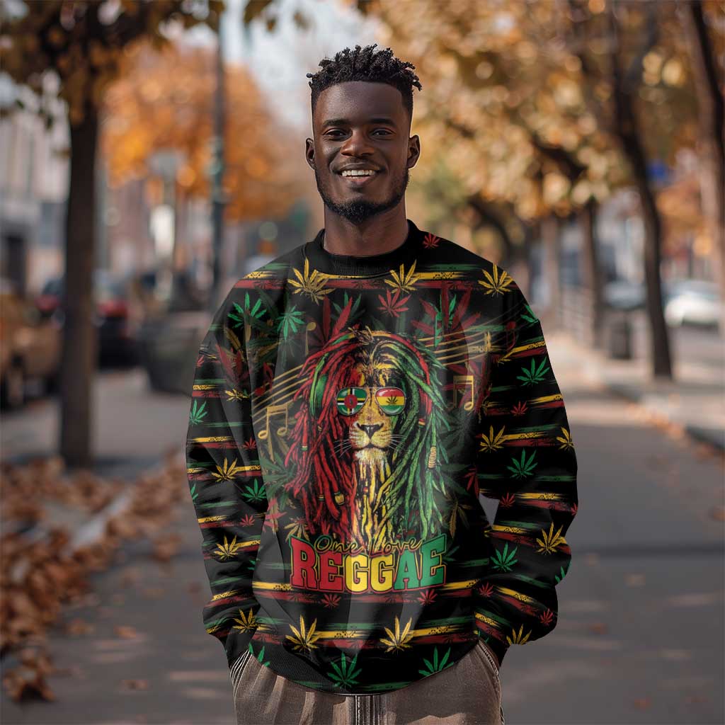 Personalized Dominica One Love Reggae Lion Sweatshirt Caribbean Reggae Spirit