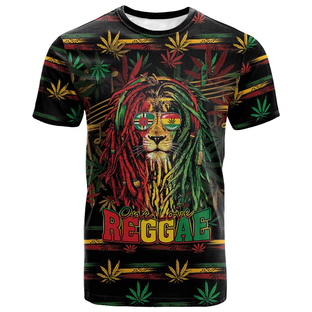 Personalized Dominica One Love Reggae Lion T shirt Caribbean Reggae Spirit