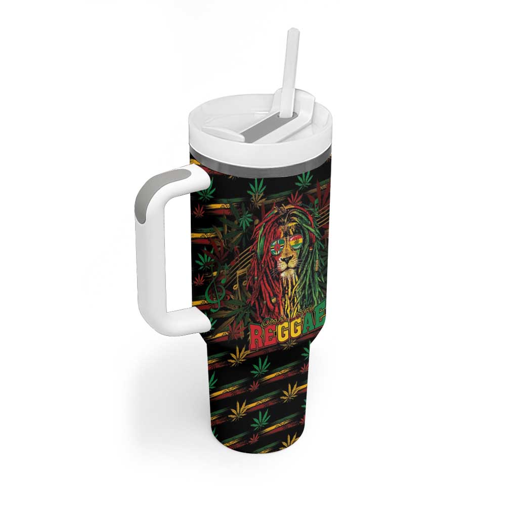 Personalized Dominica One Love Reggae Lion Tumbler With Handle Caribbean Reggae Spirit