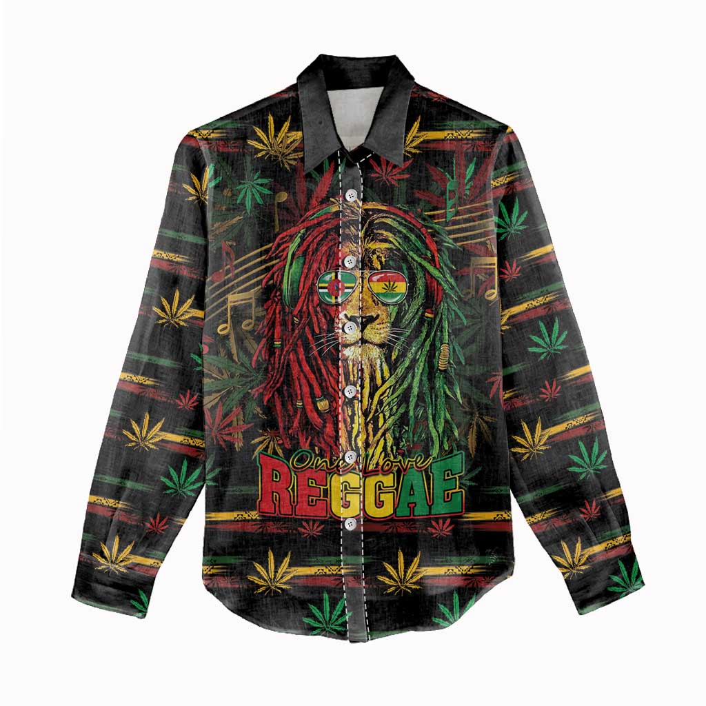 Personalized Dominica One Love Reggae Lion Women Casual Shirt Caribbean Reggae Spirit
