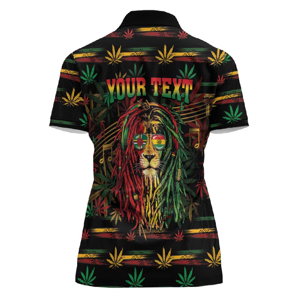 Personalized Dominica One Love Reggae Lion Women Polo Shirt Caribbean Reggae Spirit