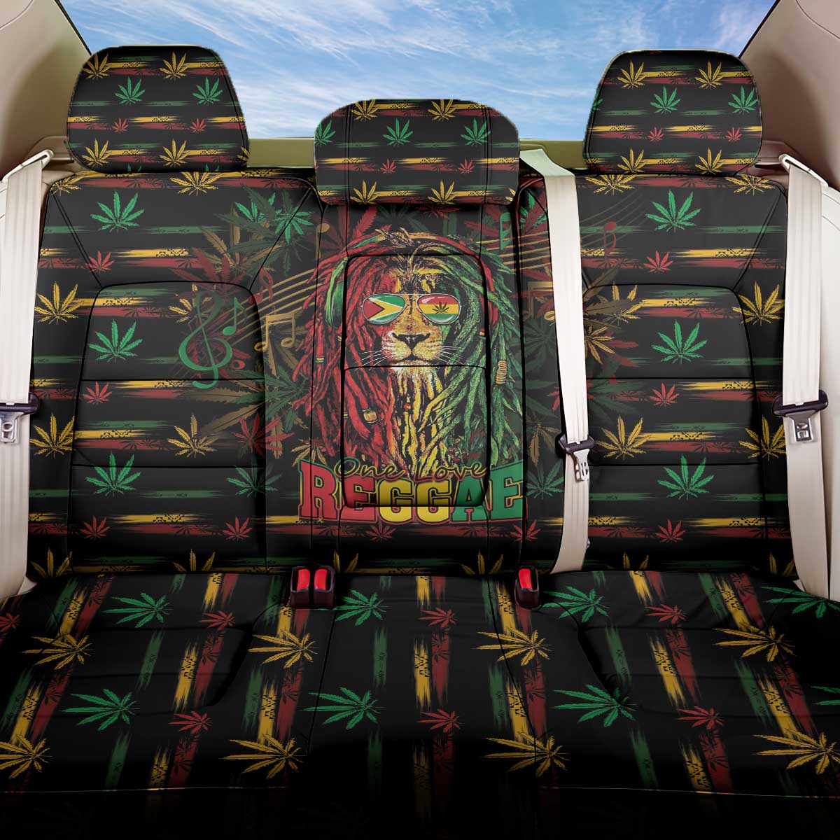 Guyana One Love Reggae Lion Back Car Seat Cover Caribbean Reggae Spirit