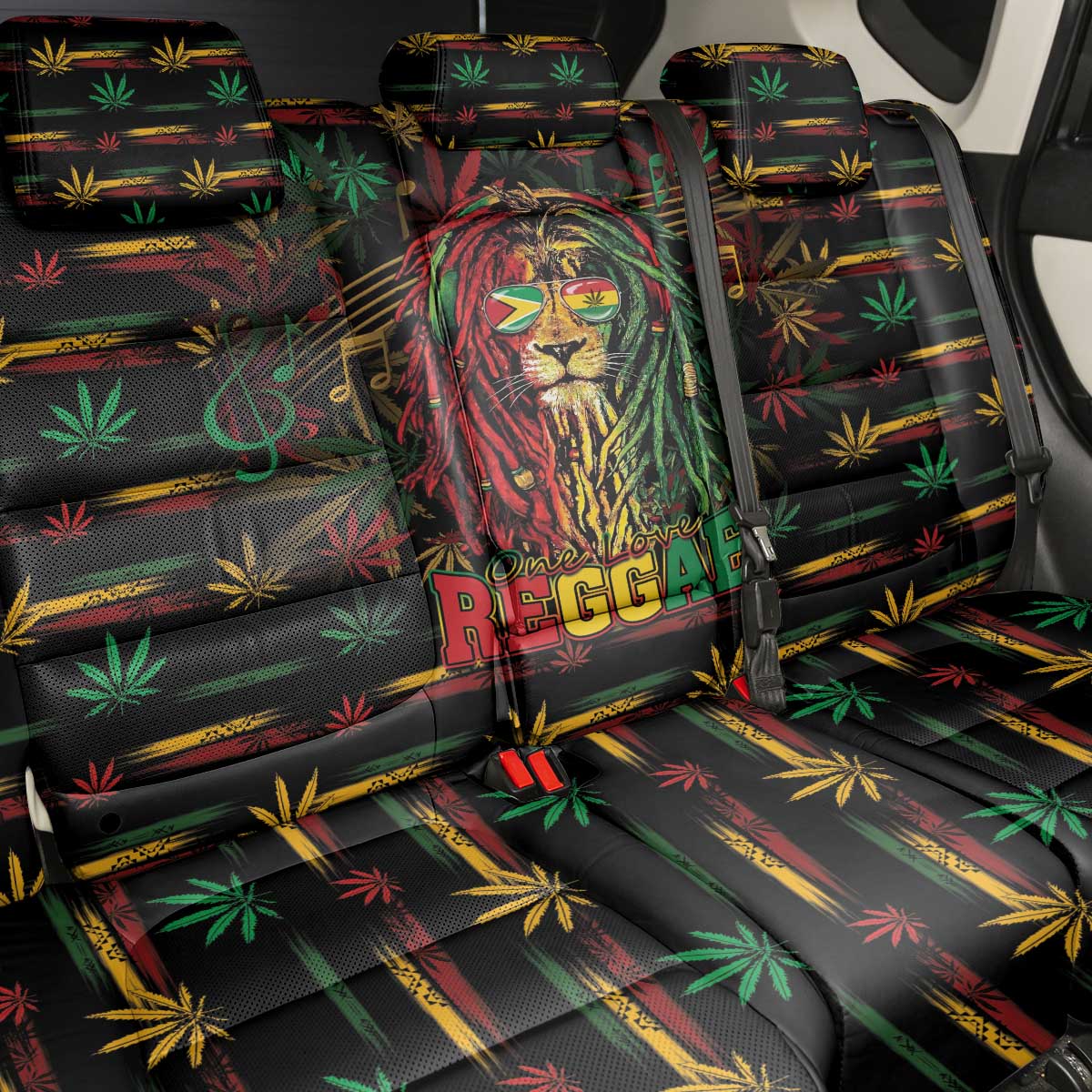 Guyana One Love Reggae Lion Back Car Seat Cover Caribbean Reggae Spirit
