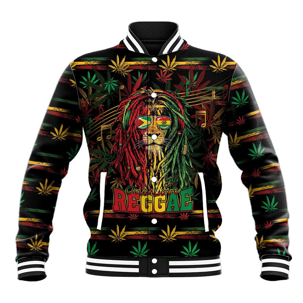 Personalized Guyana One Love Reggae Lion Baseball Jacket Caribbean Reggae Spirit