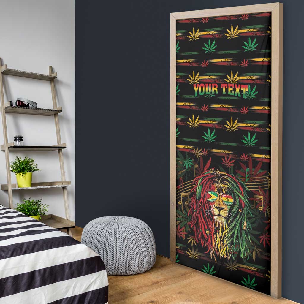 Personalized Guyana One Love Reggae Lion Door Cover Caribbean Reggae Spirit