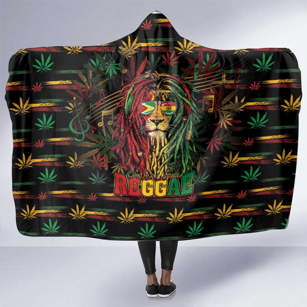 Guyana One Love Reggae Lion Hooded Blanket Caribbean Reggae Spirit
