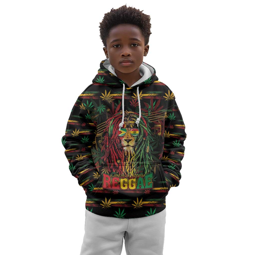 Personalized Guyana One Love Reggae Lion Kid Hoodie Caribbean Reggae Spirit