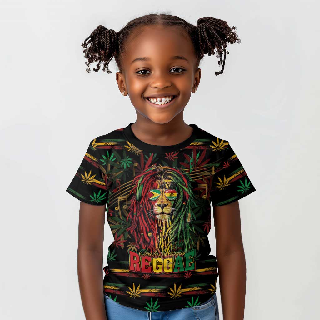 Personalized Guyana One Love Reggae Lion Kid T shirt Caribbean Reggae Spirit