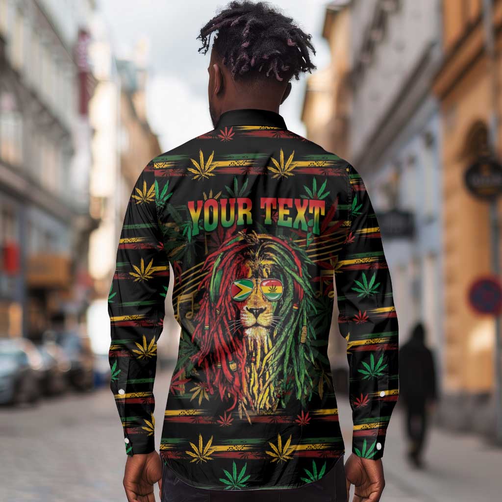 Personalized Guyana One Love Reggae Lion Long Sleeve Button Shirt Caribbean Reggae Spirit