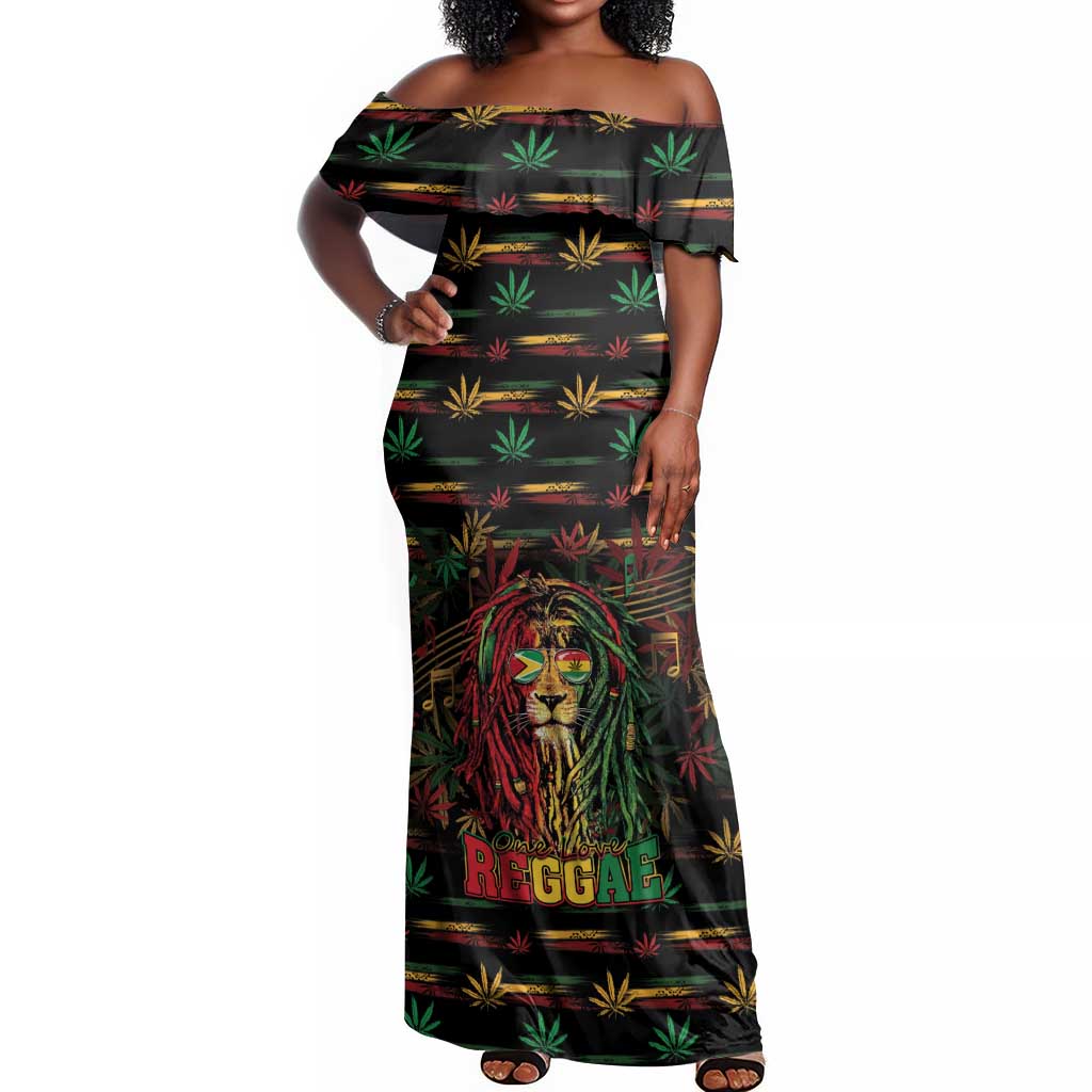 Personalized Guyana One Love Reggae Lion Off Shoulder Maxi Dress Caribbean Reggae Spirit