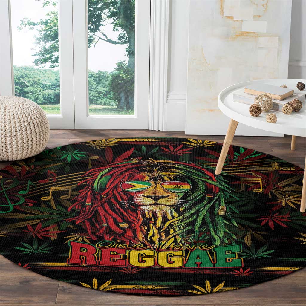 Guyana One Love Reggae Lion Round Carpet Caribbean Reggae Spirit