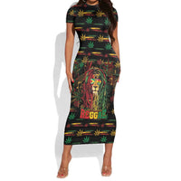 Personalized Guyana One Love Reggae Lion Short Sleeve Bodycon Dress Caribbean Reggae Spirit