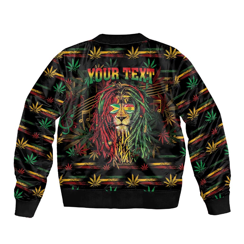 Personalized Guyana One Love Reggae Lion Sleeve Zip Bomber Jacket Caribbean Reggae Spirit