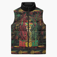 Personalized Guyana One Love Reggae Lion Sleeveless Puffer Jacket Caribbean Reggae Spirit