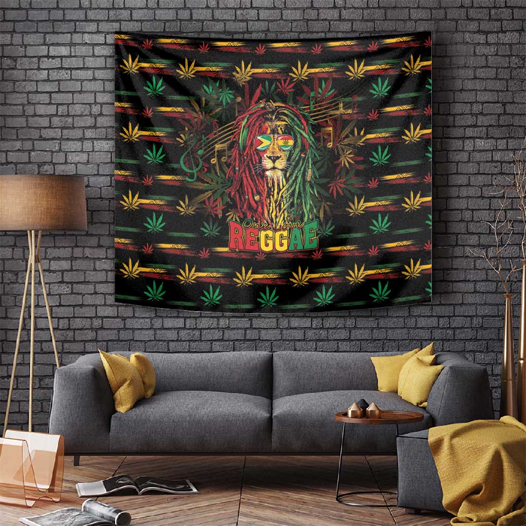 Guyana One Love Reggae Lion Tapestry Caribbean Reggae Spirit
