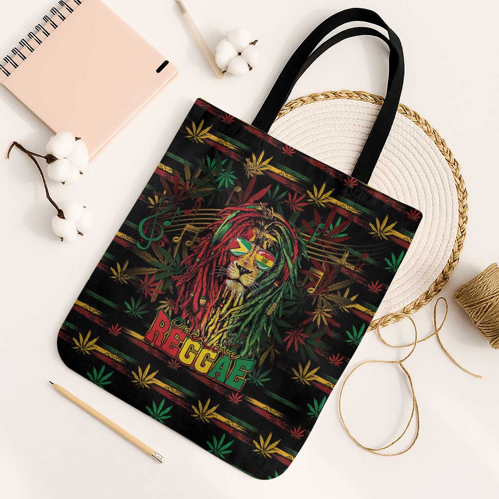Guyana One Love Reggae Lion Tote Bag Caribbean Reggae Spirit