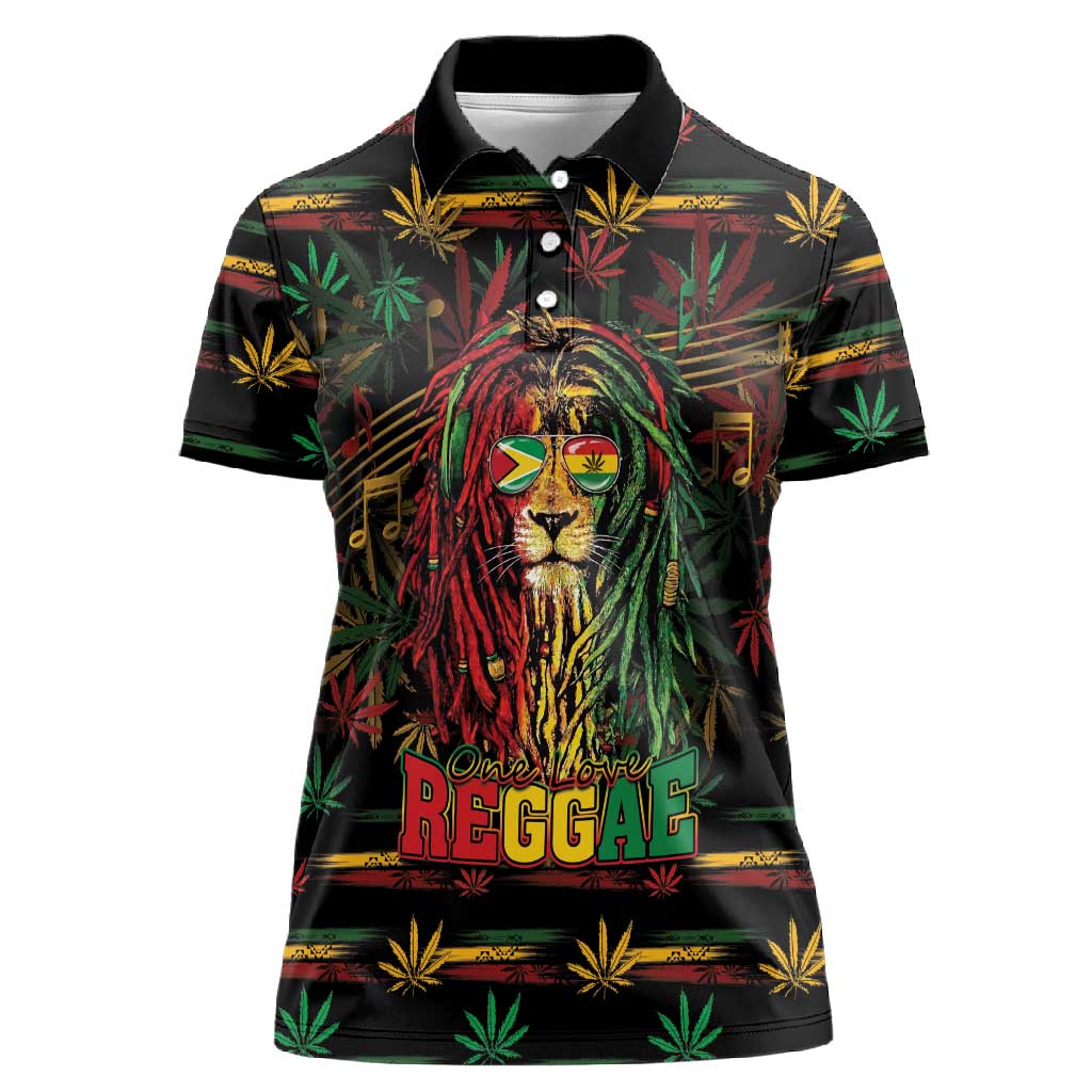 Personalized Guyana One Love Reggae Lion Women Polo Shirt Caribbean Reggae Spirit