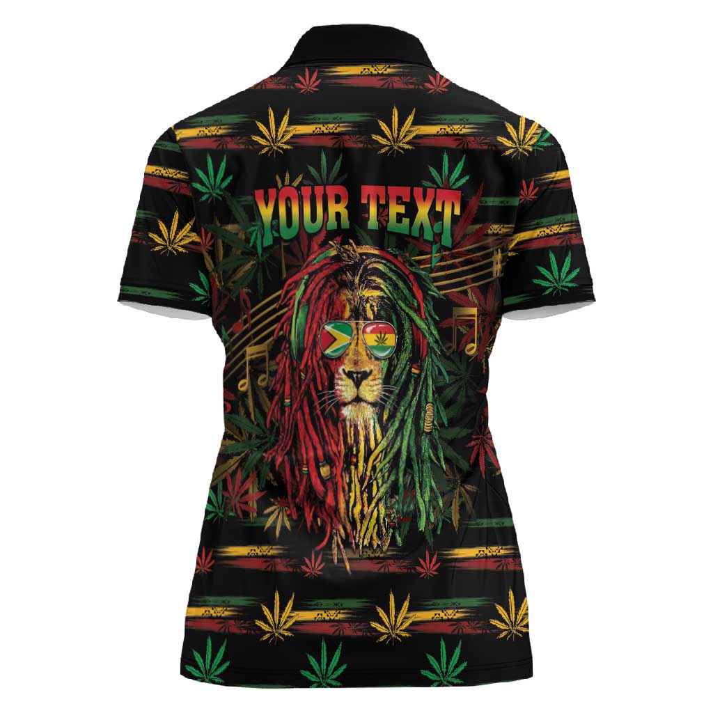 Personalized Guyana One Love Reggae Lion Women Polo Shirt Caribbean Reggae Spirit