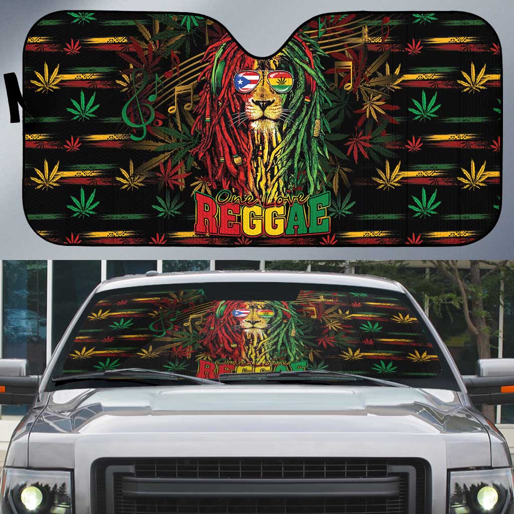 Puerto Rico One Love Reggae Lion Auto Sun Shade Caribbean Reggae Spirit