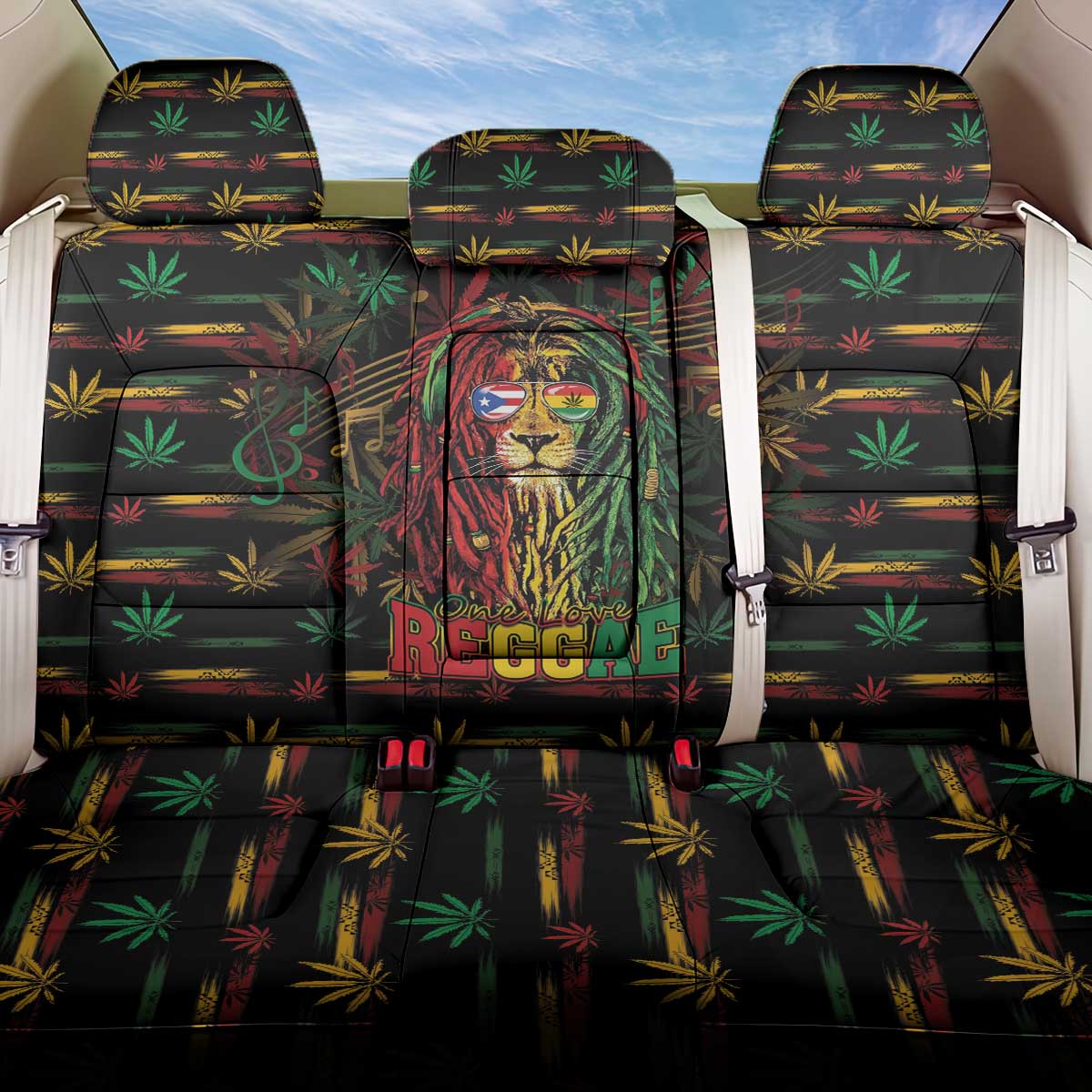 Puerto Rico One Love Reggae Lion Back Car Seat Cover Caribbean Reggae Spirit