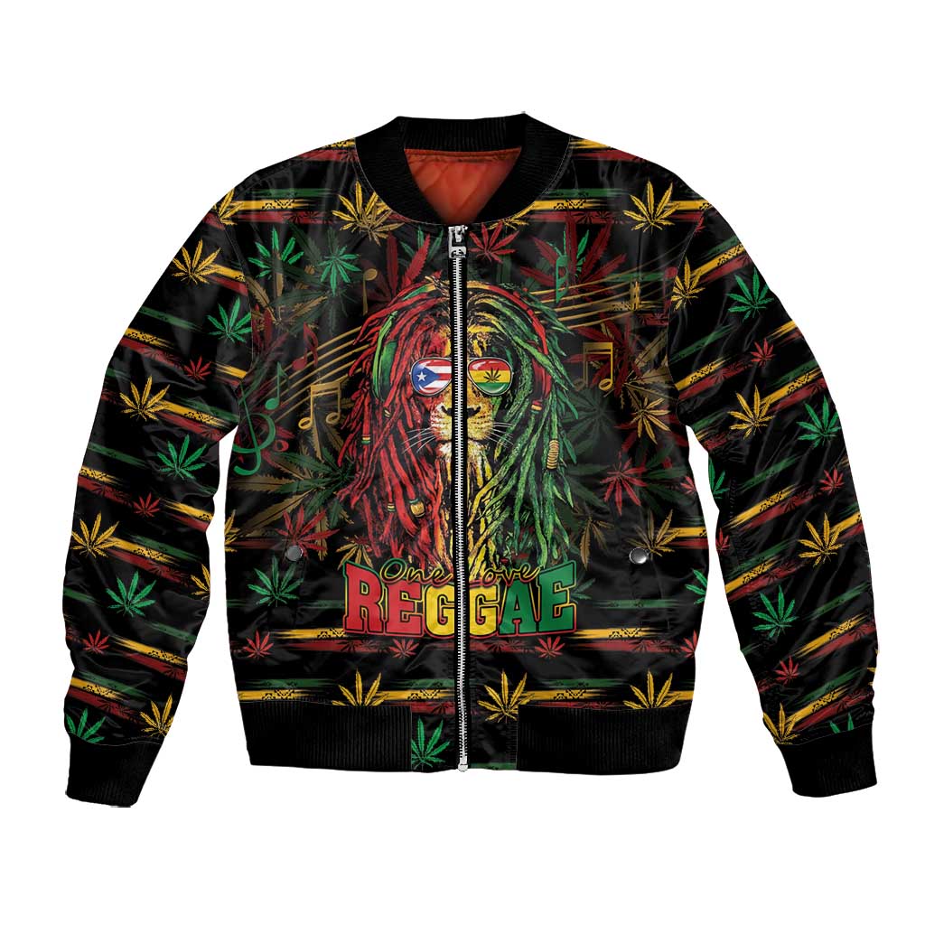 Personalized Puerto Rico One Love Reggae Lion Bomber Jacket Caribbean Reggae Spirit