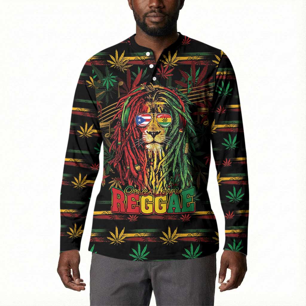 Personalized Puerto Rico One Love Reggae Lion Button Sweatshirt Caribbean Reggae Spirit