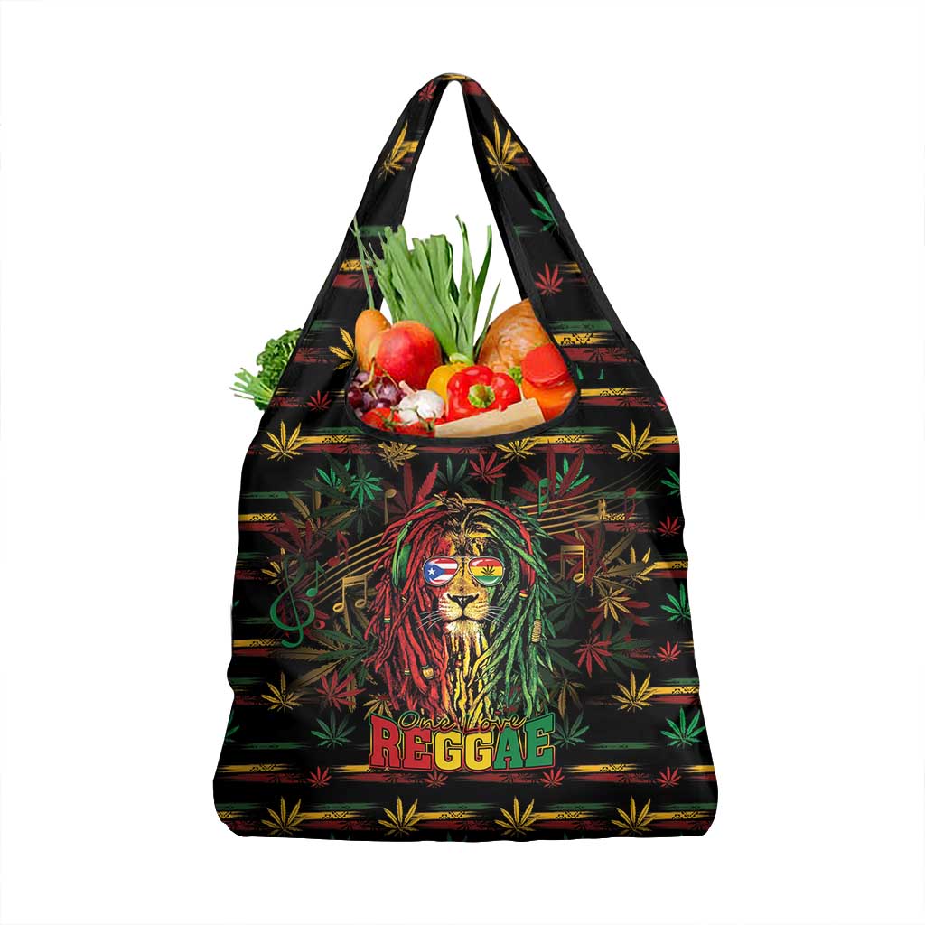 Puerto Rico One Love Reggae Lion Grocery Bag Caribbean Reggae Spirit