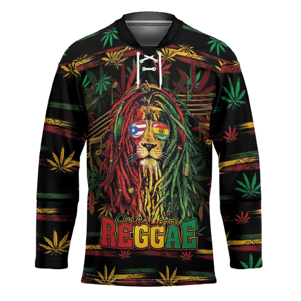 Personalized Puerto Rico One Love Reggae Lion Hockey Jersey Caribbean Reggae Spirit
