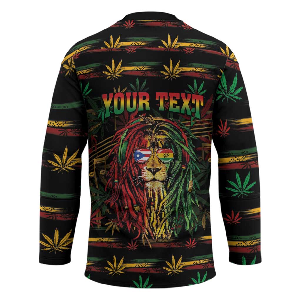Personalized Puerto Rico One Love Reggae Lion Hockey Jersey Caribbean Reggae Spirit