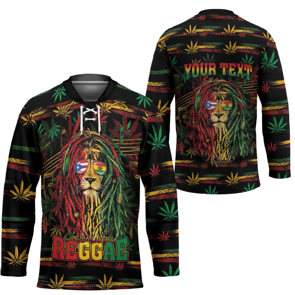 Personalized Puerto Rico One Love Reggae Lion Hockey Jersey Caribbean Reggae Spirit