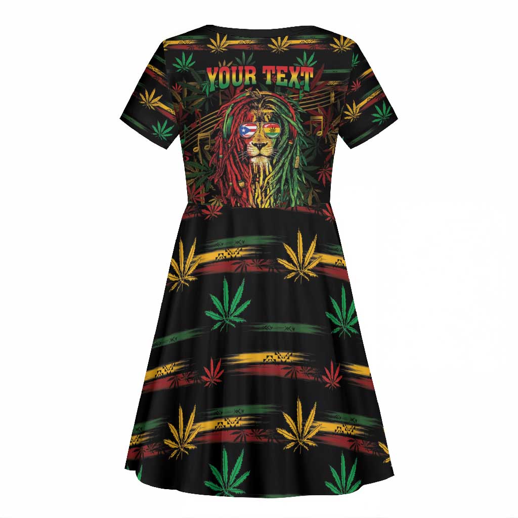 Personalized Puerto Rico One Love Reggae Lion Kid Short Sleeve Dress Caribbean Reggae Spirit