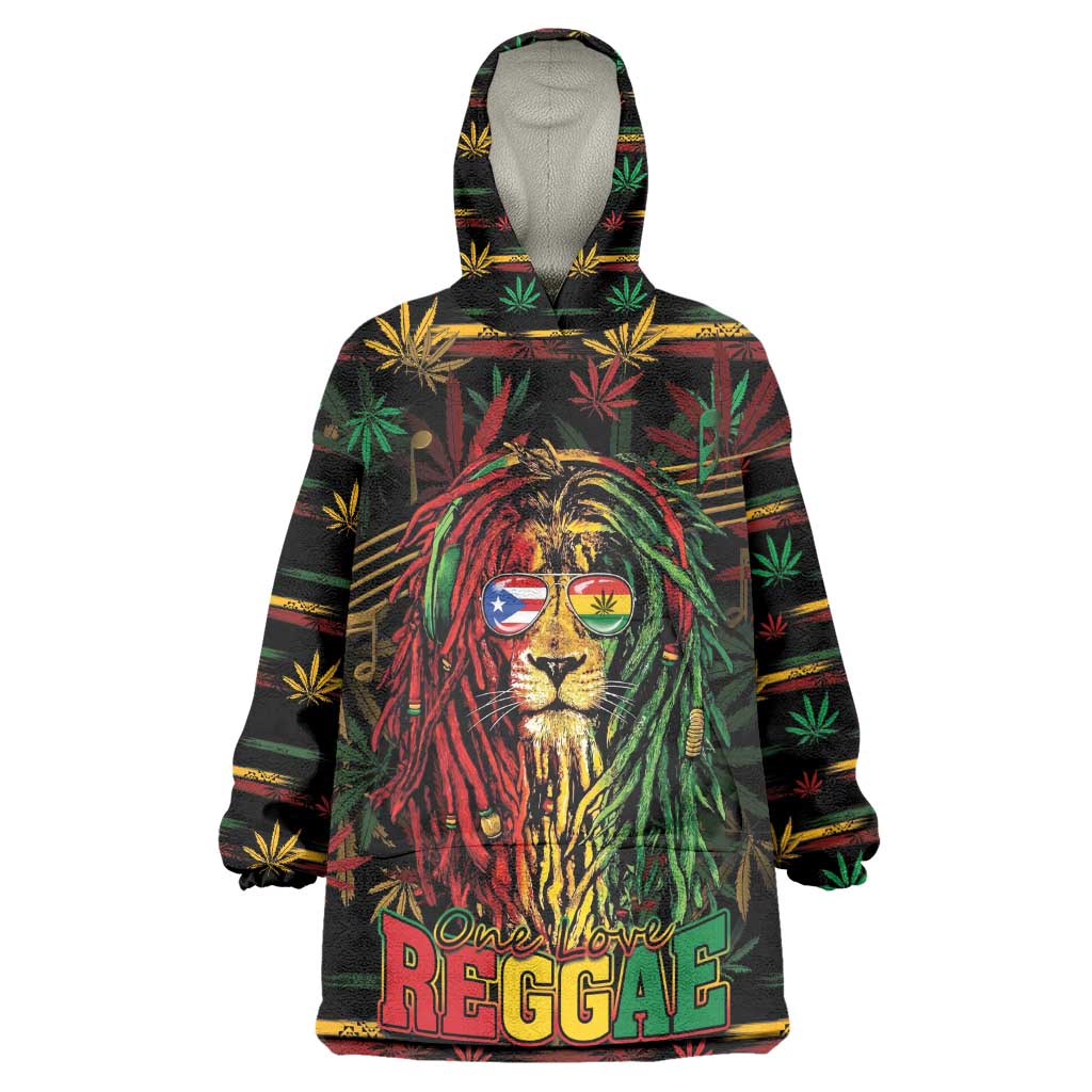 Personalized Puerto Rico One Love Reggae Lion Kid Wearable Blanket Hoodie Caribbean Reggae Spirit