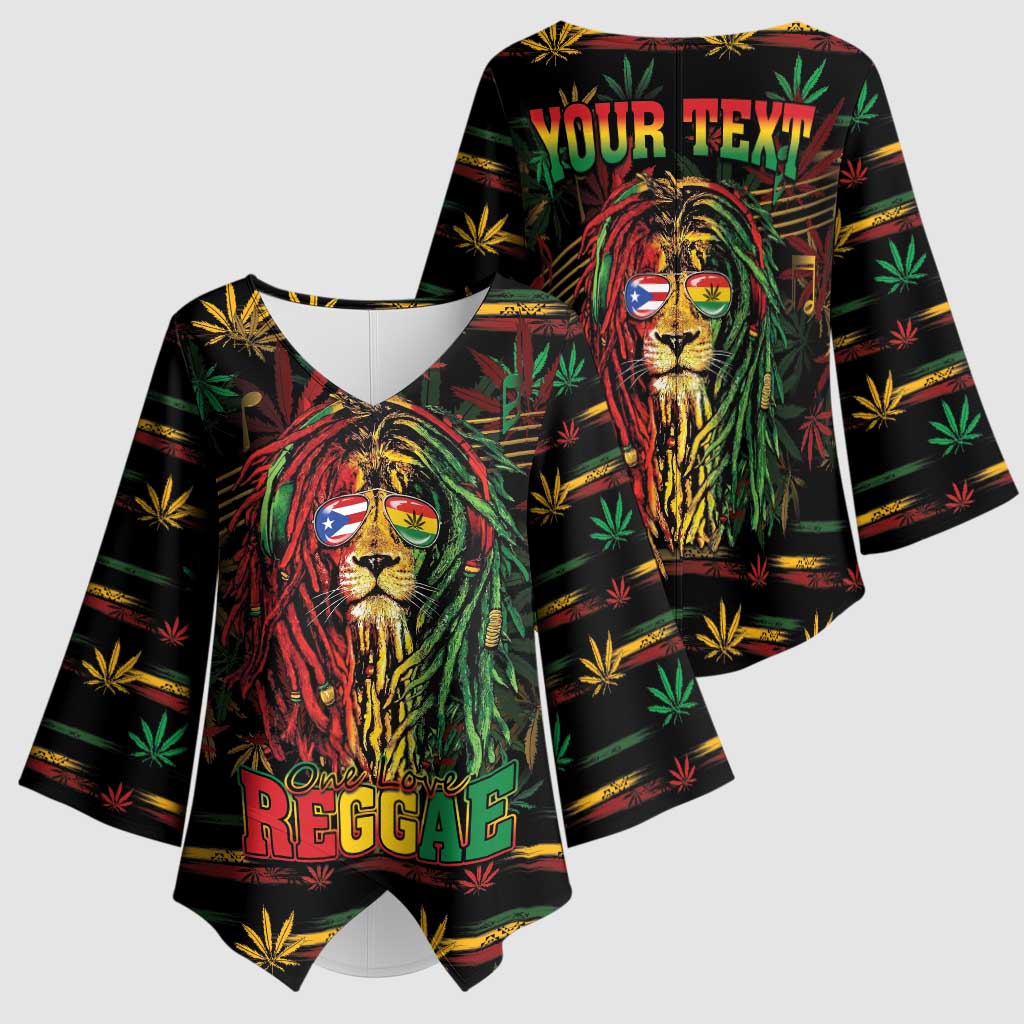 Personalized Puerto Rico One Love Reggae Lion Kimono Sleeve Blouse Caribbean Reggae Spirit