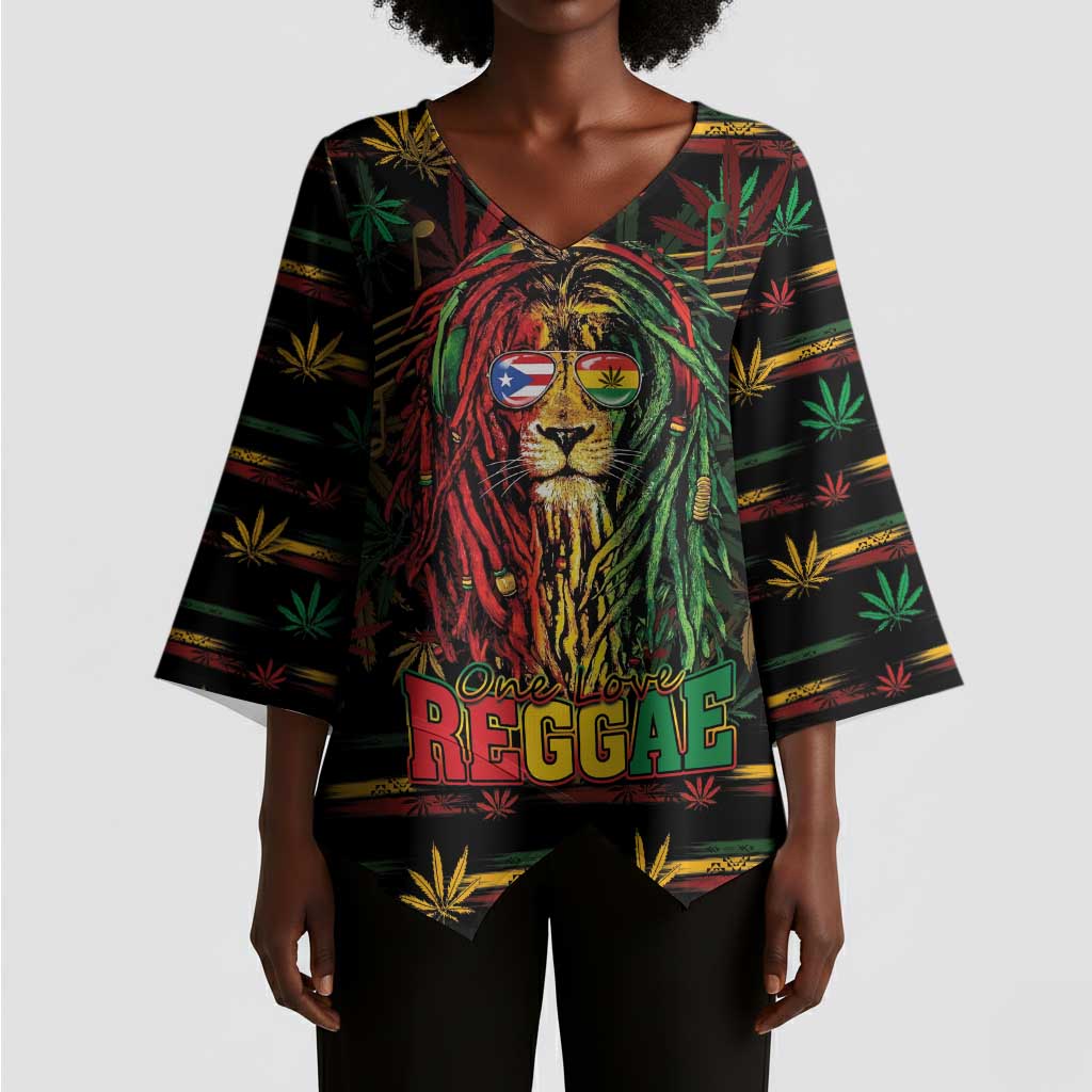Personalized Puerto Rico One Love Reggae Lion Kimono Sleeve Blouse Caribbean Reggae Spirit