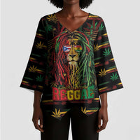Personalized Puerto Rico One Love Reggae Lion Kimono Sleeve Blouse Caribbean Reggae Spirit