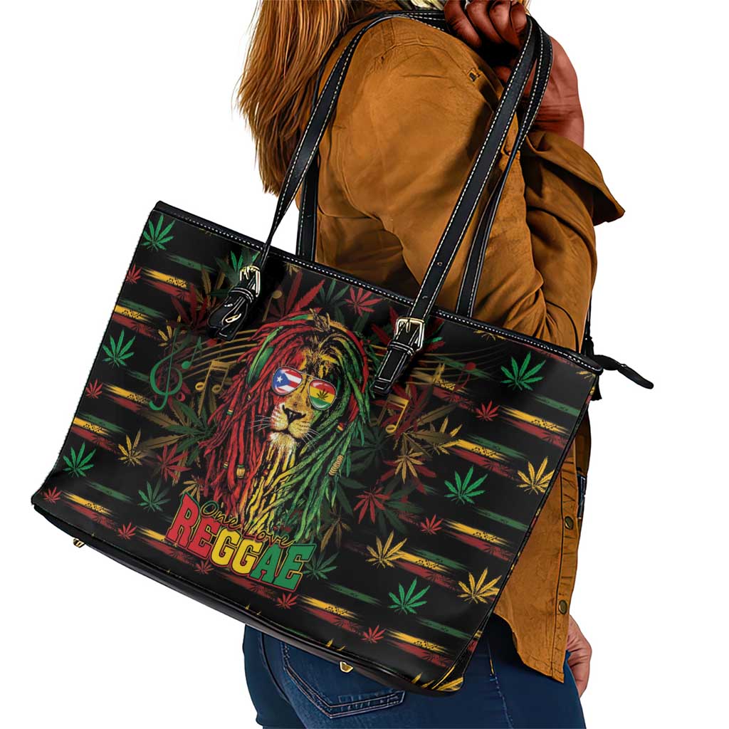 Puerto Rico One Love Reggae Lion Leather Tote Bag Caribbean Reggae Spirit