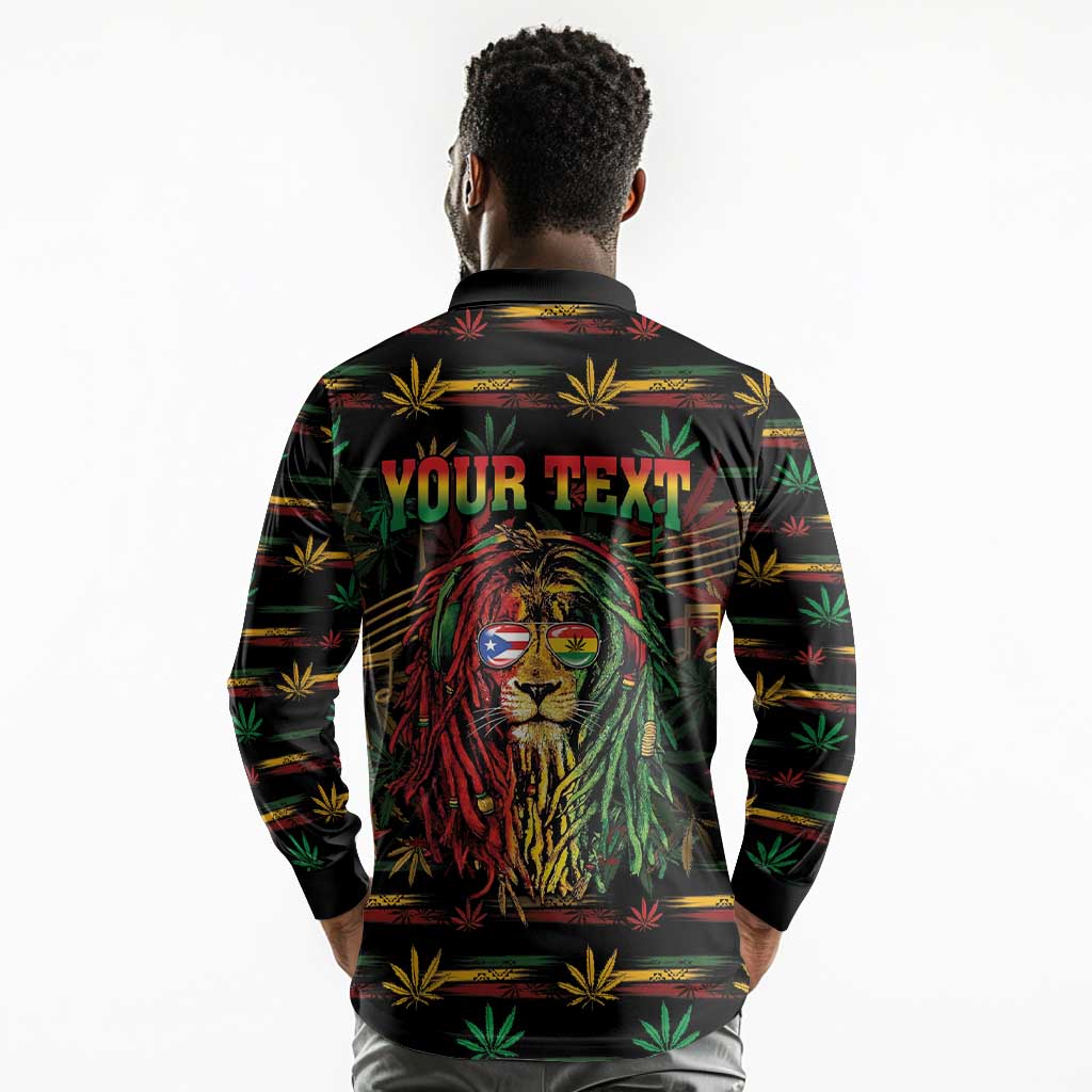 Personalized Puerto Rico One Love Reggae Lion Long Sleeve Polo Shirt Caribbean Reggae Spirit