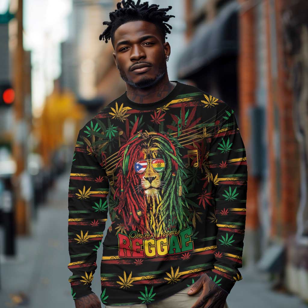 Personalized Puerto Rico One Love Reggae Lion Long Sleeve Shirt Caribbean Reggae Spirit