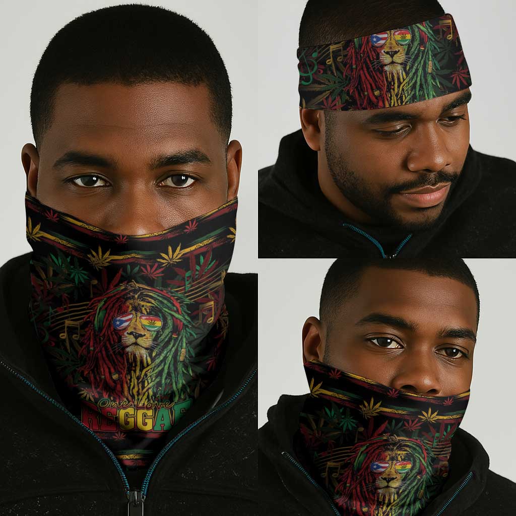 Puerto Rico One Love Reggae Lion Neck Gaiter Caribbean Reggae Spirit