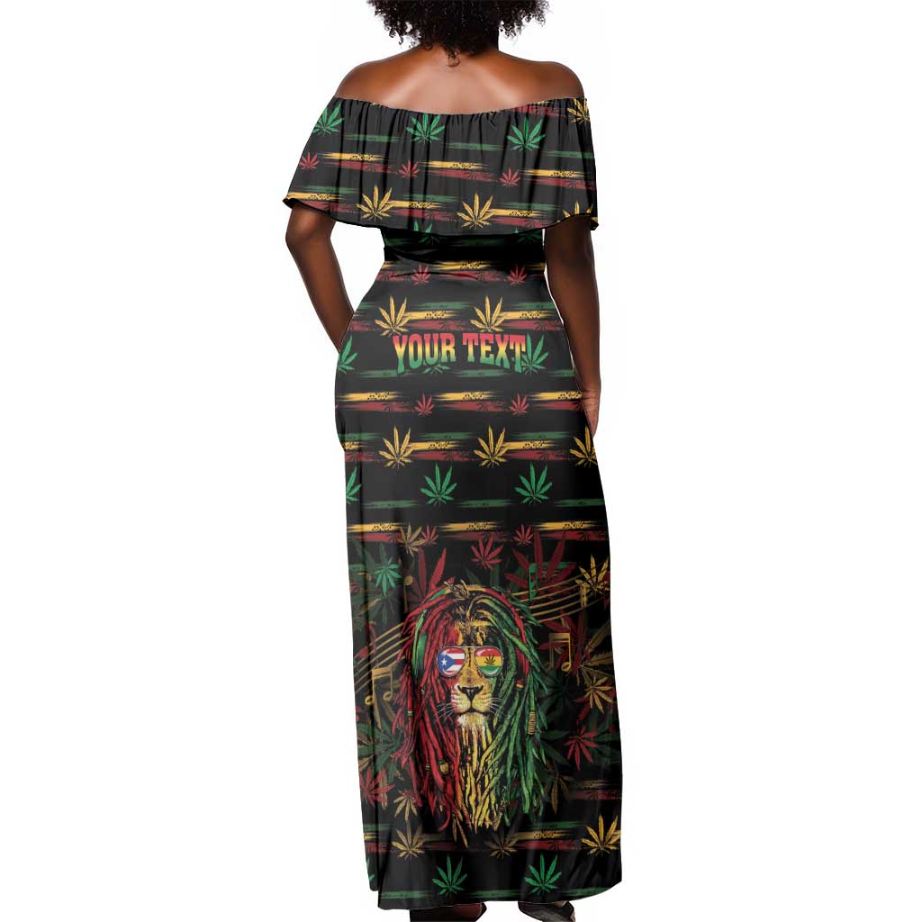 Personalized Puerto Rico One Love Reggae Lion Off Shoulder Maxi Dress Caribbean Reggae Spirit