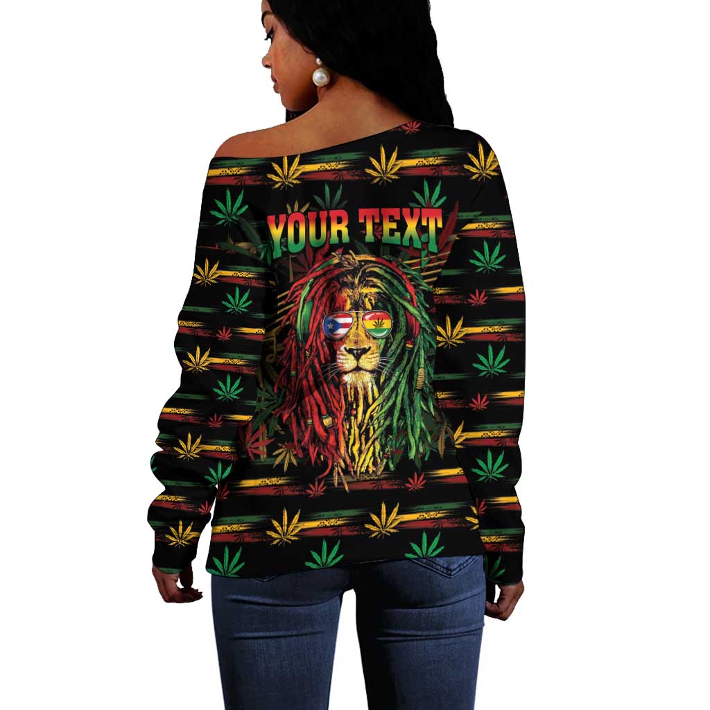 Personalized Puerto Rico One Love Reggae Lion Off Shoulder Sweater Caribbean Reggae Spirit