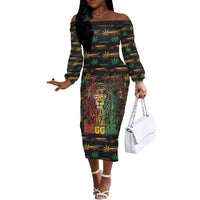 Personalized Puerto Rico One Love Reggae Lion Off The Shoulder Long Sleeve Dress Caribbean Reggae Spirit