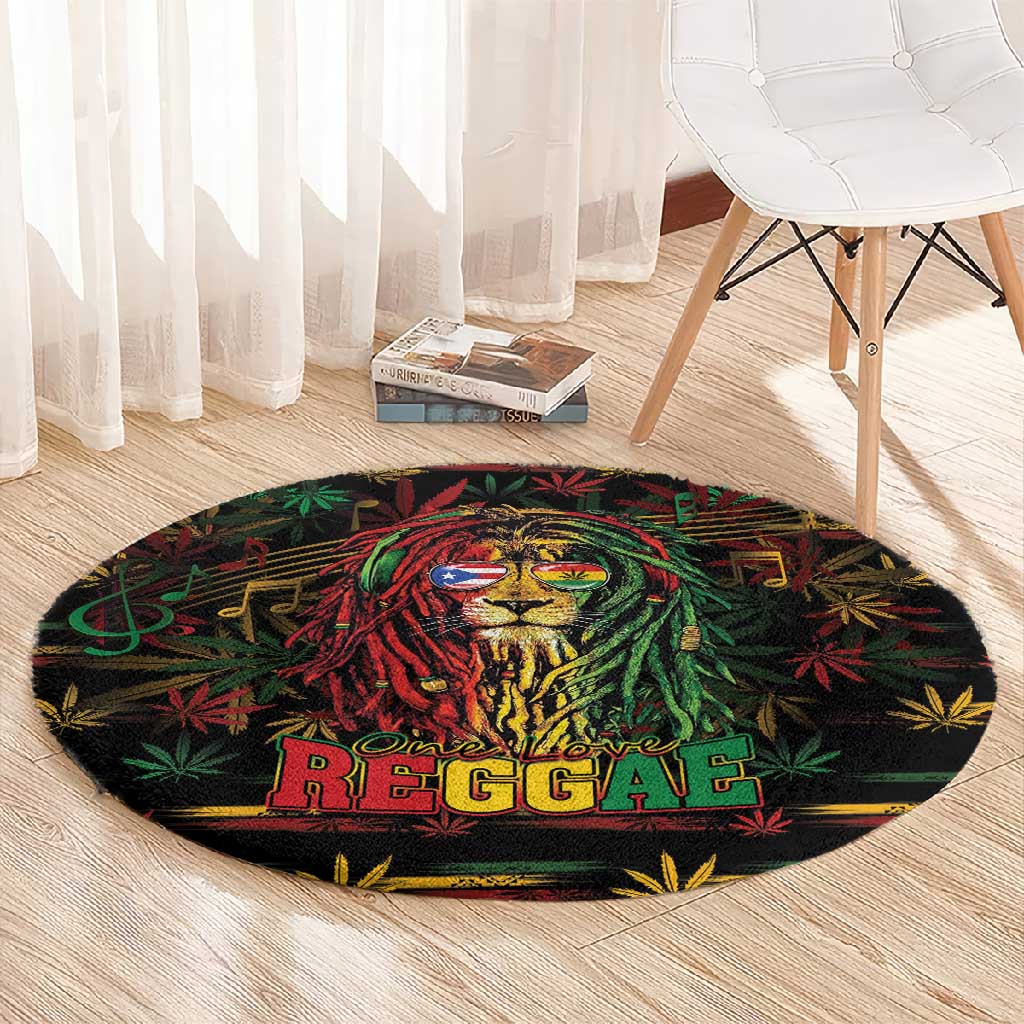 Puerto Rico One Love Reggae Lion Round Carpet Caribbean Reggae Spirit