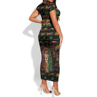 Personalized Puerto Rico One Love Reggae Lion Short Sleeve Bodycon Dress Caribbean Reggae Spirit
