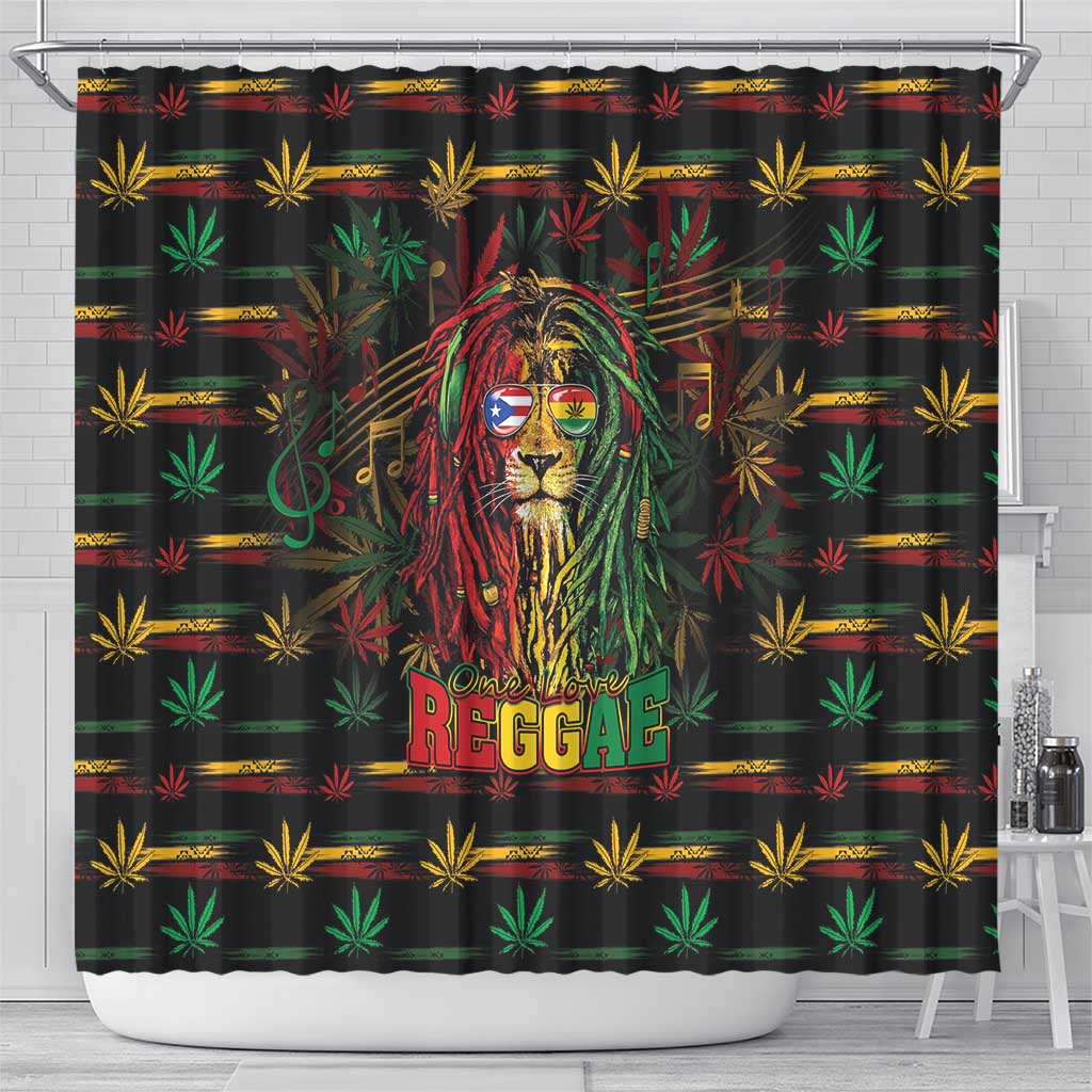 Puerto Rico One Love Reggae Lion Shower Curtain Caribbean Reggae Spirit