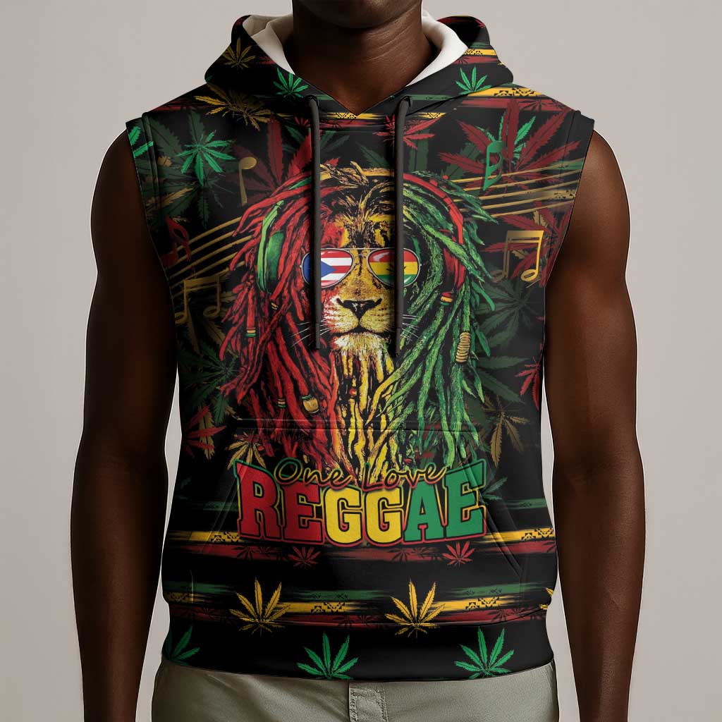 Personalized Puerto Rico One Love Reggae Lion Sleeveless Hoodie Caribbean Reggae Spirit