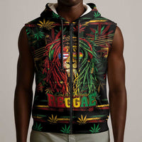 Personalized Puerto Rico One Love Reggae Lion Sleeveless Zip Hoodie Caribbean Reggae Spirit