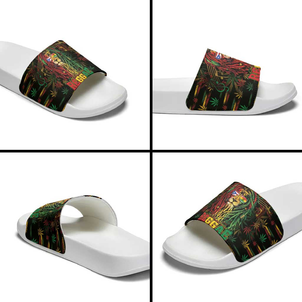 Puerto Rico One Love Reggae Lion Slide Sandals Caribbean Reggae Spirit