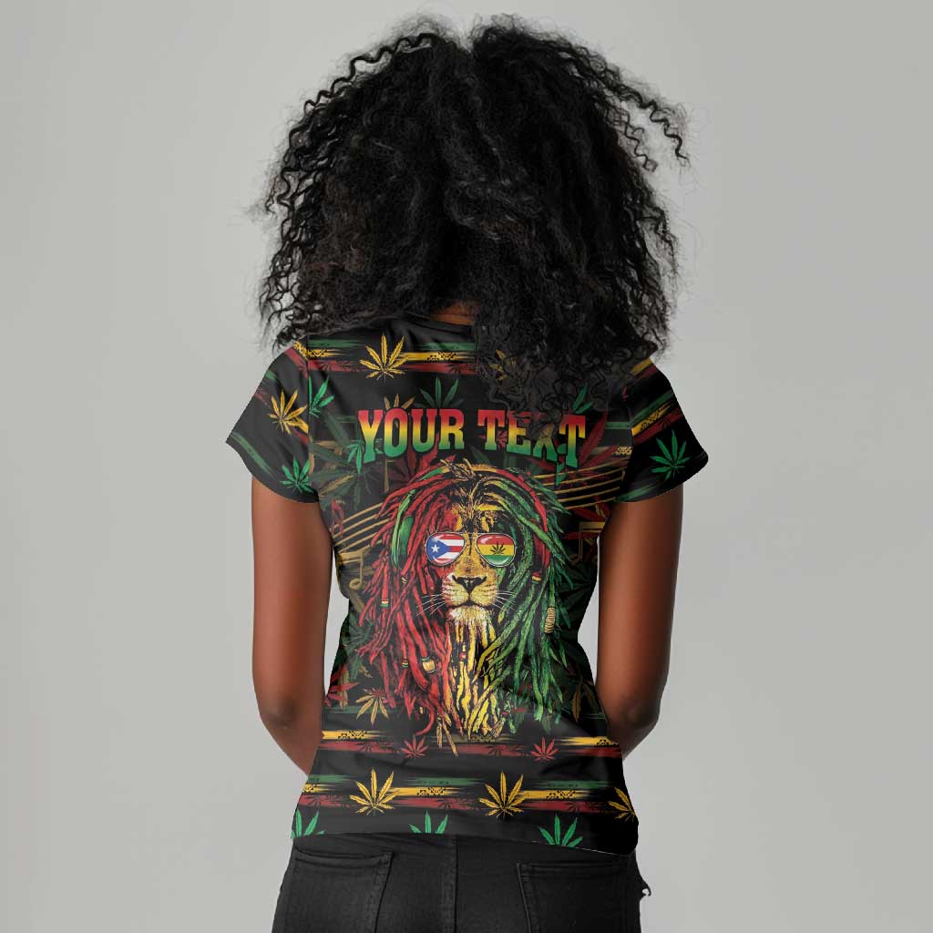Personalized Puerto Rico One Love Reggae Lion Women V-Neck T-Shirt Caribbean Reggae Spirit
